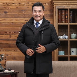 羽绒服男中长款加厚冬装大码中老年爸爸装男士休闲白鸭绒保暖外套图片