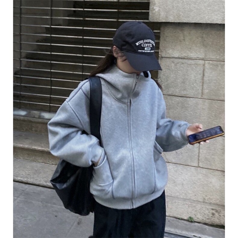抖音得物高品质秋冬美式高街重磅结构辑明线纹理连帽卫衣外套W111,男装卫衣,电商A486