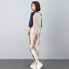 时尚撞色刺绣休闲套装秋季新款显瘦百搭运动服，女装套装/套裙，依恋蒂丝