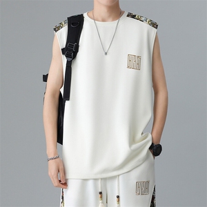 刺绣背心男夏季无袖T恤男装个性小熊拼接潮流上衣A266-BX022-P18图片