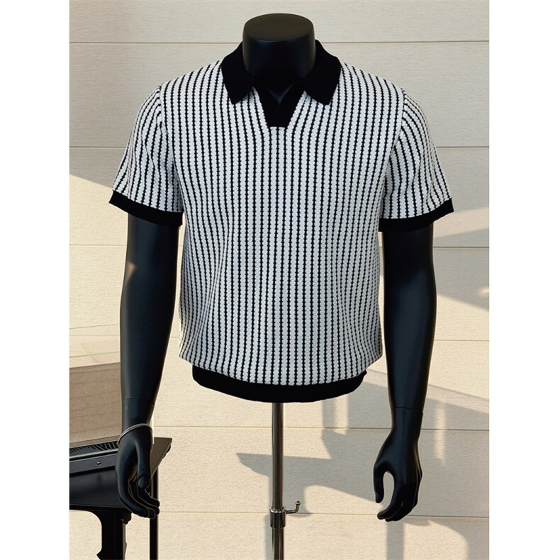 假模黑色polo领针织冰丝短袖K86012-P55，男装T恤，星座1012-1