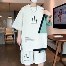 短袖短裤套装男夏季冰丝凉感t恤男一套搭配帅气青少年休闲运动服T，男装牛仔裤，星座1210-1