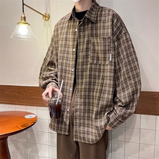 2024春季新款港风格子衬衫男长袖宽松潮流百搭衬衣现货W8107-P33，男装衬衫，星座512-4