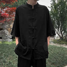 现货新中式亚麻短袖风棉麻中华立领盘扣衬衣MT8515-P38控58，男装T恤，星座205-5