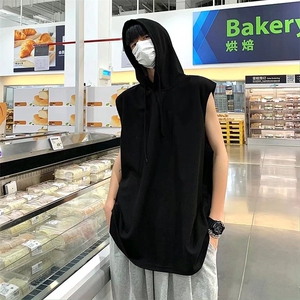无袖背心男港风潮连帽2023夏季新款ins宽松帅气百搭t恤W2847-P25图片