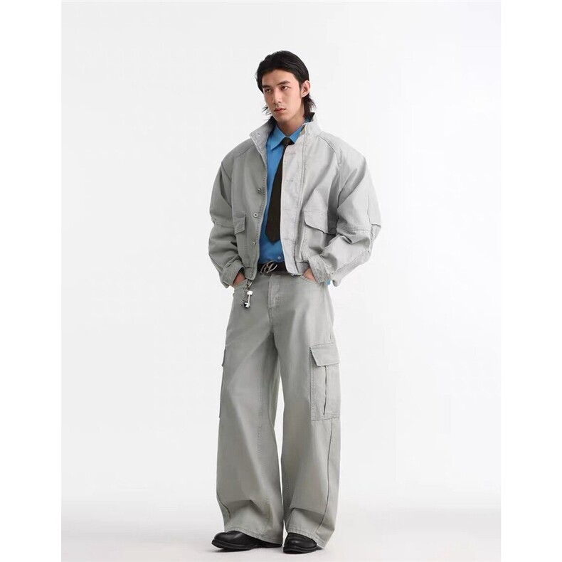 现货得物二开复古工装宽松立领水洗cleanfit夹克美式JK1252-P98,男装夹克,星座1103-3