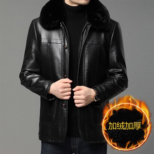2023冬季中年皮衣男加绒加厚皮衣中老年休闲皮外套QLMP216-P150图片