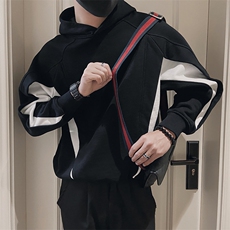 AW96/P78控108秋季社会小伙连帽拼接撞色结构长袖卫衣男黑首，男装卫衣，星座305B-1