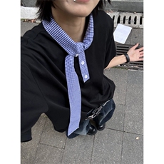 航海家夏季松弛感飘带丝巾领拼接短袖polo衫男百搭宽松领带T恤，男装Polo衫，星座1210-1