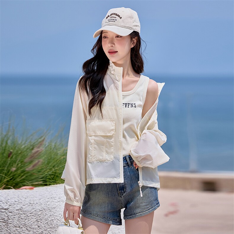 2025夏季新款防晒衣女轻薄款休闲时尚立领宽松薄款透气防晒服上衣,女装防晒衣,以桐