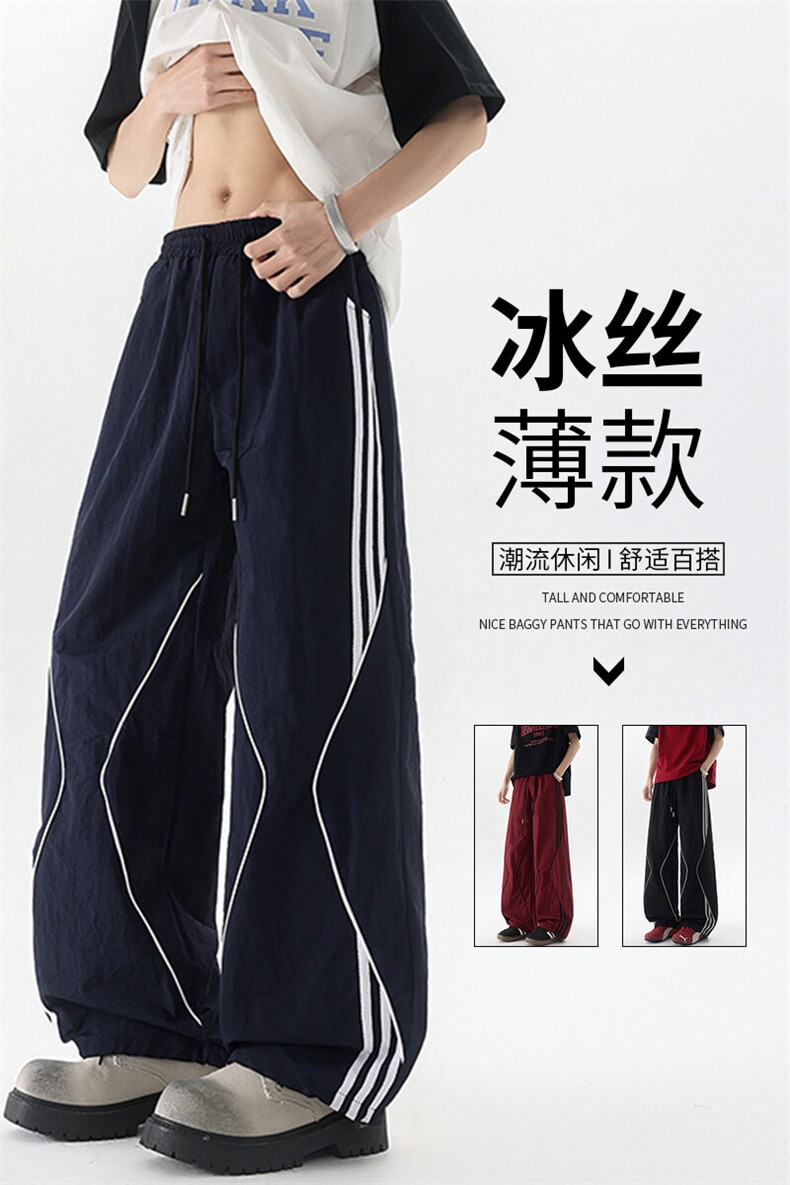 美式高街条纹裤子男夏季冰丝宽松冲锋户外工装伞兵阔腿裤KZ047P55,男装休闲裤,电商B312