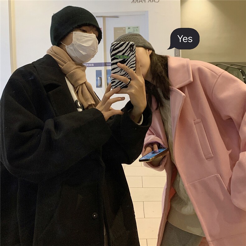 EY111 中长款垂感毛呢大衣外套男女学院风呢子大衣情侣装冬装P98图片