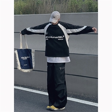 B221美式ins高街暗黑宽松拼接圆领卫衣T恤SY2316-P65控88，男装卫衣，电商B221