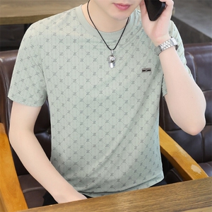 夏季冰丝短袖圆领时尚凉感休闲青年修身短袖T恤上衣XD3763-P30图片
