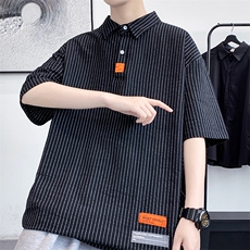 货足8XL-M高街美式POLO衫男2023夏季新款条纹胖子短袖衬衣加大码，男装Polo衫，钱塘717(原712)