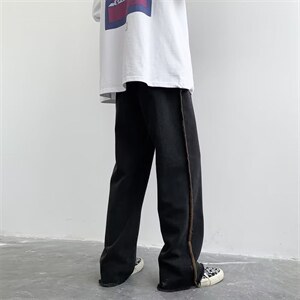 牛仔裤男秋季潮大码休闲裤子高街设计N9007P37图片