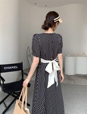 [现货]夏季新款气质波点连衣裙，两色、三个尺码，女装连衣裙，依柏璐(1F)