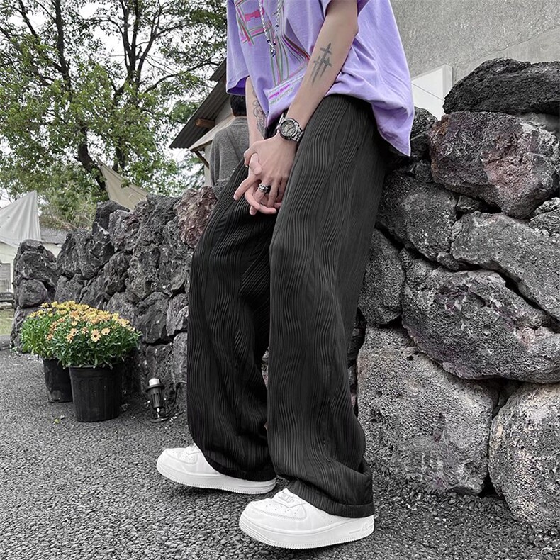 夏季裤子男女痞帅炸街休闲垂感直筒宽松褶皱波浪运动裤MC230-P36,女装休闲裤,星座1008-1