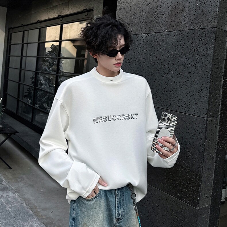 春款高品质美式机车潮流打底垫肩双领口小众打底长袖T恤卫衣特P45,男装卫衣,电商B319