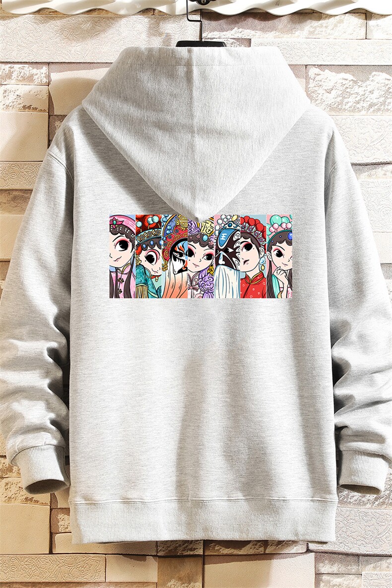 KS21250-P38京剧脸谱风连帽开衫卫衣男运动外套大码班服砖墙,男装卫衣,电商A040A