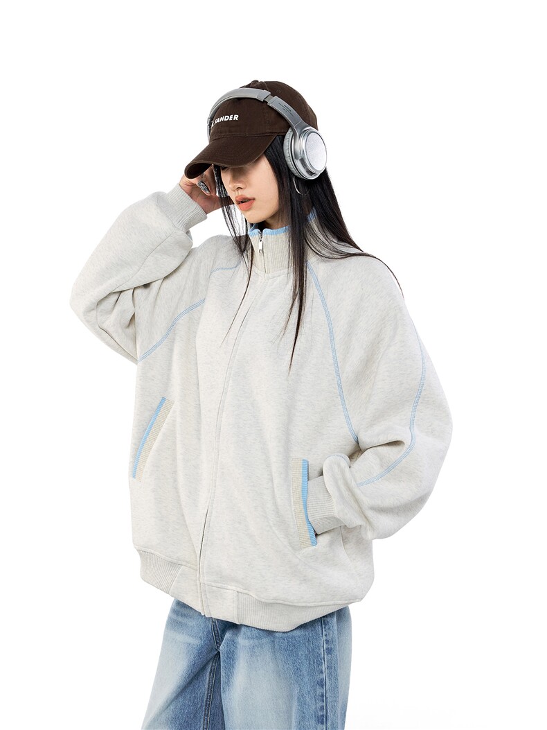 网图美式哈苏线运动外套男女情侣款2026春季新款开衫卫衣特P68,女装短外套,电商C306-1