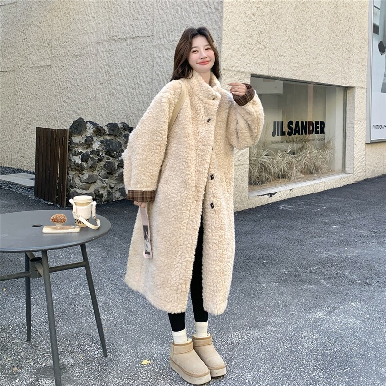 新款长款羊羔毛长款外套带包包2D014-10056-245-K378,女装棉衣/棉服,2D014