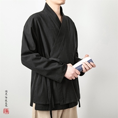 春夏新款风男装男士改良汉服假两件外套H103P95，男装民族服装，钱塘802