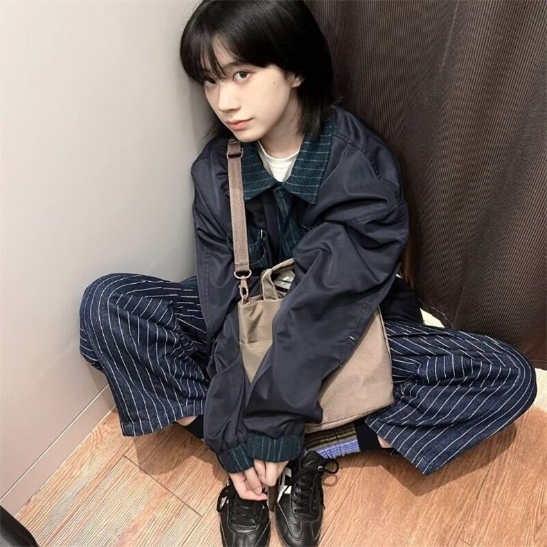 复古宽松格子拼接工装夹克字母刺绣男女可穿棒球服外套JK0631P65,男装夹克,星座1013-1