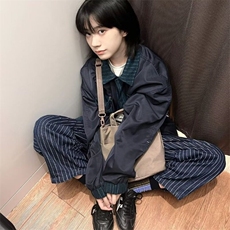 复古宽松格子拼接工装夹克字母刺绣男女可穿棒球服外套JK0631P65，男装夹克，星座1013-1