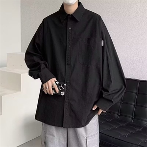 长袖衬衫男女春秋季宽松纯色工装衬衣日系休闲文艺上衣服C330/P35图片