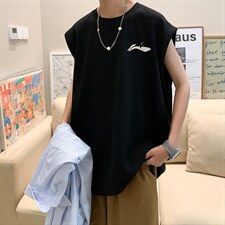 美式重磅无袖T恤男夏季潮牌三本针老头背心oversize篮球短袖汗衫,男装背心/马甲,电商019-1