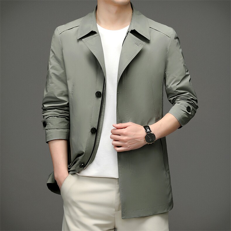 男士风衣2023秋季商务宽松上衣中年休闲翻领时尚百搭男装外套，男装风衣，电商B212（原钱塘6029）