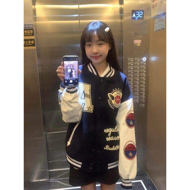 棒球服女外套ins潮美式复古港味学生bf百搭vintage夹克LM055-P65,男装夹克,星座1008