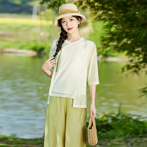 新中式套装女2026新款夏季民族风优雅宽松显瘦小衫阔腿裤两件套潮图片