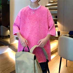 T2023重磅蜡染美式复古水洗潮牌纯色短袖男批25控38模特图310B-1图片