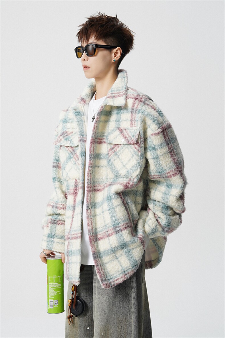 粗花呢格纹棉服复古大码夹棉加厚小香风毛圈格子呢外套LF101特P95,男装棉衣,电商B215