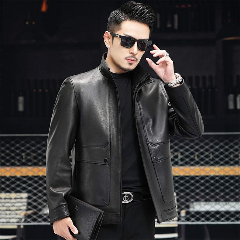 2023春季新款皮衣男绵羊皮米粒纹夹克外套商务男装短款P600，男装皮衣，电商B360