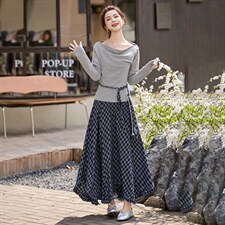 现货现货格子半身裙女收腰2026春装新款超火穿搭一整套裙，女装套装/套裙，伊仟回