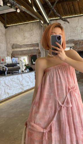 拼接系带蝴蝶结抹胸裙，胸罩，ceelphy