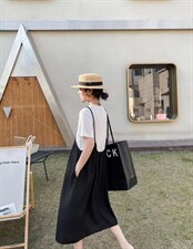 现货夏季新款假两件连衣裙，女装连衣裙，与跃