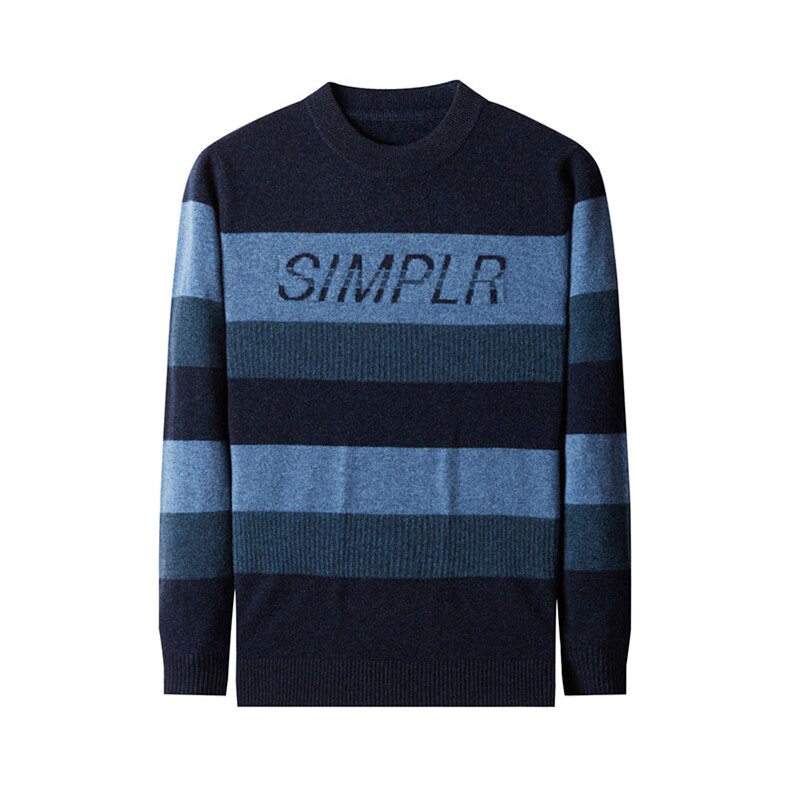 秋冬季新款100羊毛毛衣潮流休闲条纹针织衫套头打底衫DDD259-P185，男装针织衫/毛衣，电商B212（原钱塘6029）