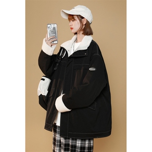 中性风男女冬季加绒加厚工装立领保暖棉服大衣A406MY123特P100