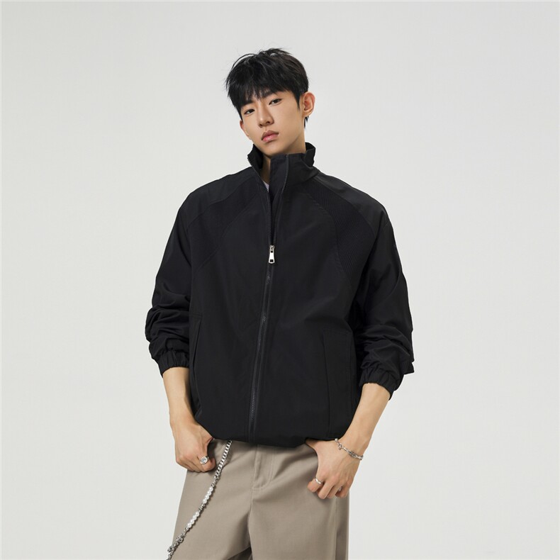 美式罗纹拼接袖子褶皱大码M-5XL教练夹克男JK78056P69控105,男装夹克,星座227-7