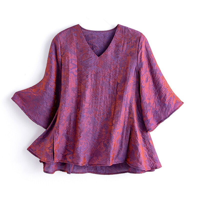 时尚宽松休闲新中式提花衬衫暗花短款小衫女，女装衬衫，水衣源