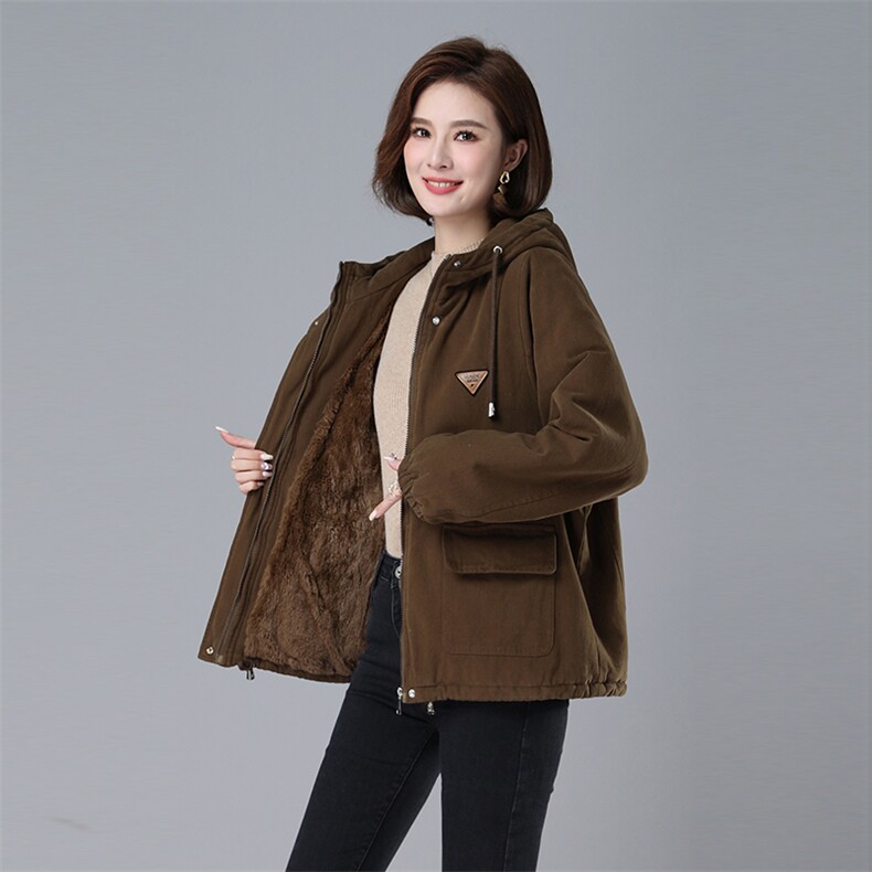 时尚女装加绒加厚保暖棉服外套派克服，女装派克服，秋牧寒烟