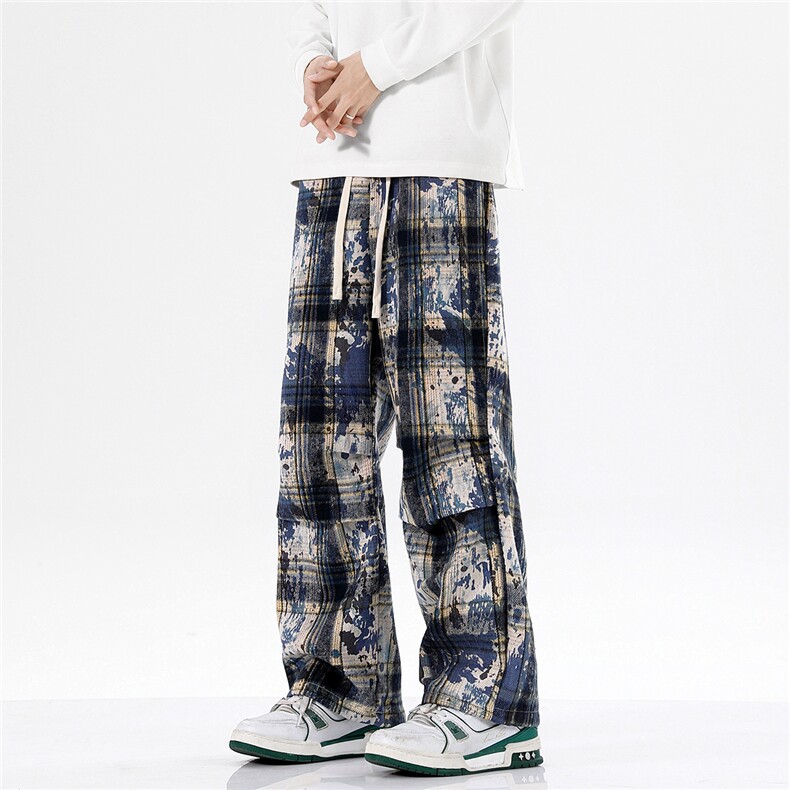 1港风小香风扎染抽绳大码M-5XL膝盖褶皱设计工装裤男77937P45控88，男装工装外套，星座226-2