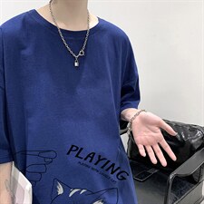 YT26129-P30亚短袖t恤男大码五分袖男宽松七分袖港风模特，男装T恤，电商A040