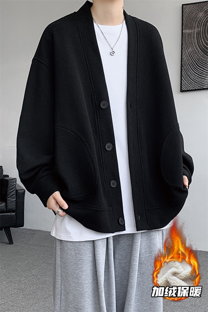 8XL-M羊羔绒开衫卫衣外套男秋冬季V领加绒加厚长袖上衣服KS001P58,男装卫衣,电商B312