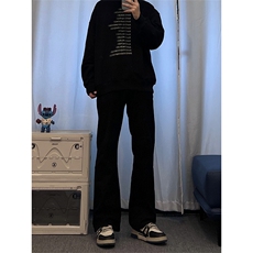 高街vibe纯黑色牛仔裤男款夏季修身直筒弹力微喇叭裤控价68，男装休闲裤，星座310A-4