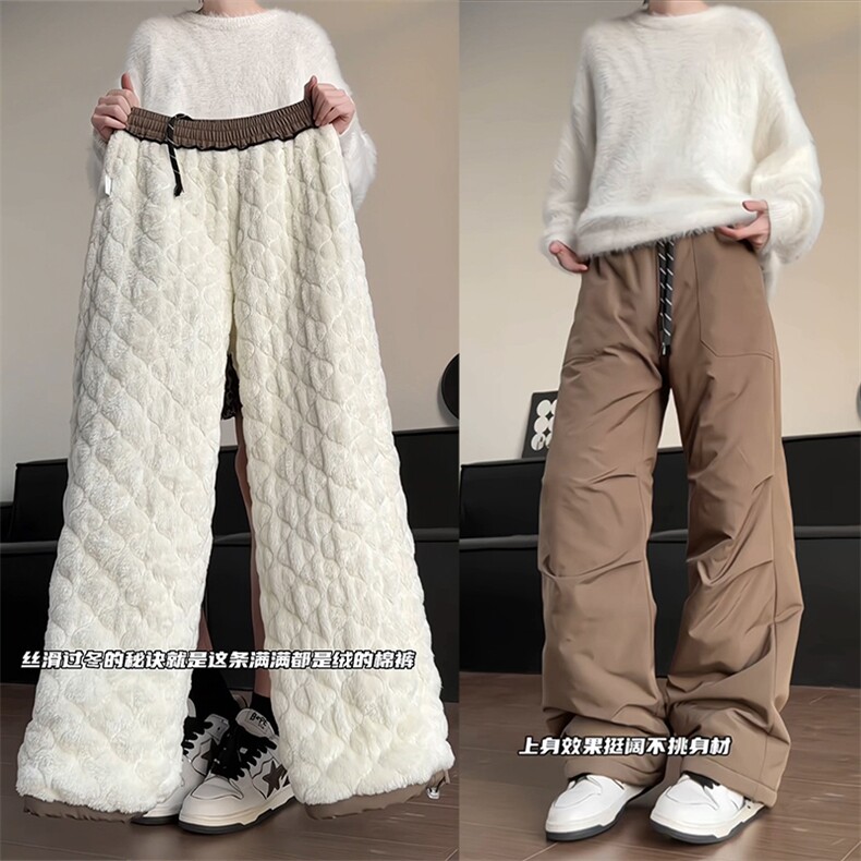 加绒加厚防水防污休闲裤宽松慵懒风保暖裤子 D52146-TP60108图片